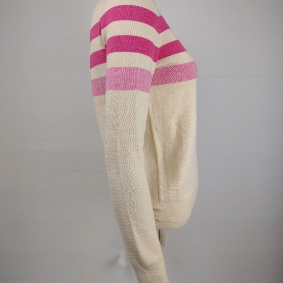 J. Crew for Net-A-Porter ivory pink striped Merino Wool sweater ladies XS - Picture 7 of 11